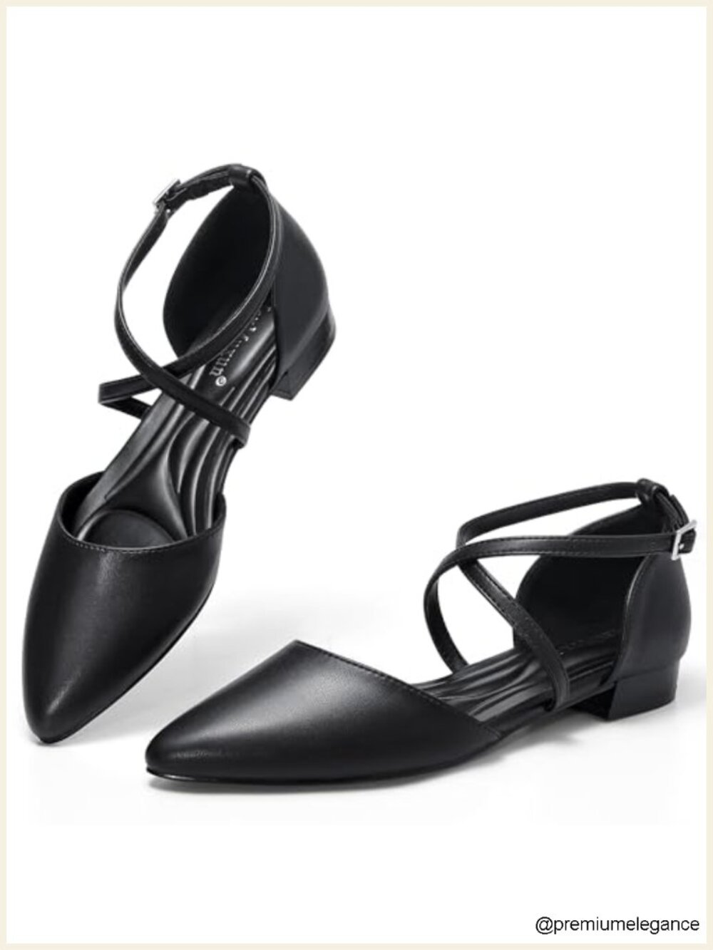 Faux Leather Pointed Toe Low Heel D'Orsay Flats with Ankle Strap